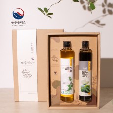 국산 냉압착 생들기름 만능다시마간장 300ml 2병 선물세트 [ 농부플러스 ]