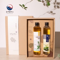 국산 냉압착 생들기름 다시마식초 300ml 2병 선물세트 [ 농부플러스 ]